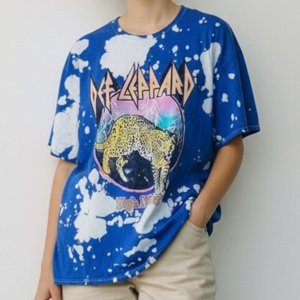 Def Leppard Vintage Style High N Dry Tie Dye Tiger Graphic Unisex T Shirt M Blue